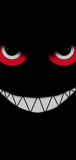 Dark wallpaper with sinister grin and glowing red eyes.