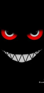 Dark wallpaper with a grinning face and red eyes, perfect for mobile devices.