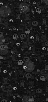 Dark Halloween themed mobile wallpaper with fun cartoon pattern.