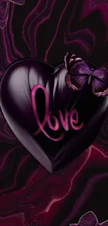 Dark heart with butterfly design on mobile wallpaper.