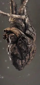 Artistic depiction of a dark heart intertwined with organic elements.