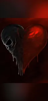 Dark heart-shaped skull art with red and black tones for mobile wallpaper.