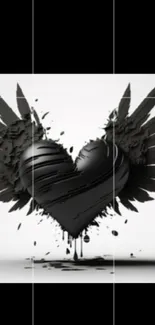 Dark heart with wings, artistic wallpaper design.