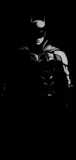 Dark hero silhouette on black background mobile wallpaper.