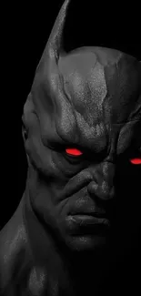 Dark hero with red eyes on a black background.