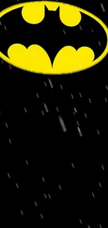 Batman signal in rain with black backdrop, perfect for mobile wallpaper.