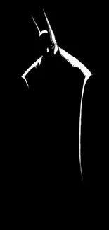 Silhouette of a superhero in black and white minimalist style.