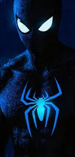 Dark superhero wallpaper with glowing spider symbol.