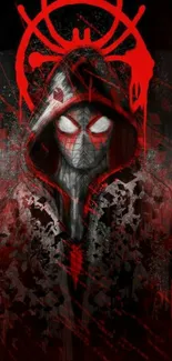 Dark heroic figure in red and black art.