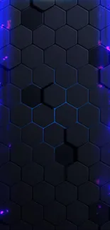 Dark hexagon pattern wallpaper with blue highlights.