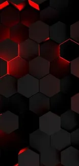 Hexagonal pattern with red glow on dark background.