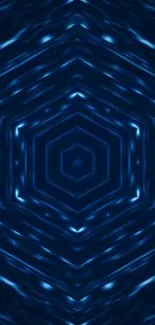 Dark hexagonal geometric pattern wallpaper in blue.