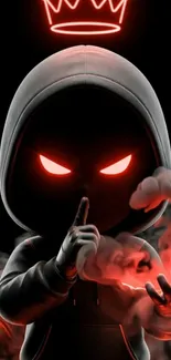 Dark hooded figure with red glowing eyes and smoke.