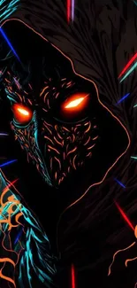 Dark hooded figure with glowing orange eyes in a digital illustration.