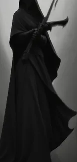 A mysterious hooded figure in dark robes, shadowy theme.