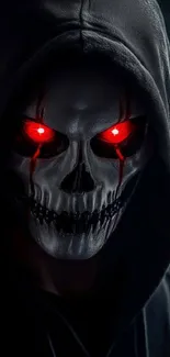 Dark hooded skull with glowing red eyes