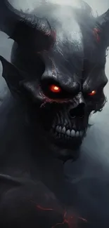 Dark horned demon with red eyes wallpaper.