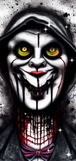 Horror-themed clown with dark, eerie details in a mobile wallpaper.