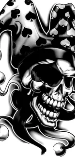 Black and white jester skull art design wallpaper.