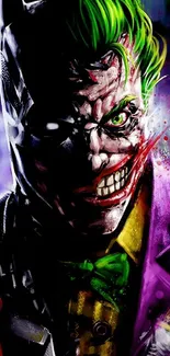 Artistic Joker with neon colors, showcasing a dark and vibrant style.