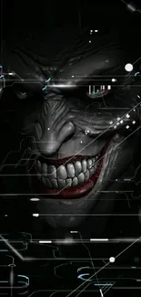 Dark Joker digital art with mysterious smile and intricate details.