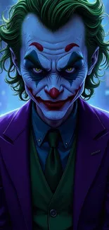 Dark Joker character with vibrant purple suit and green hair.