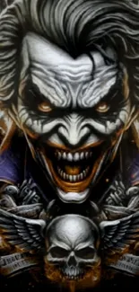 Joker with skulls in dark fiery design.