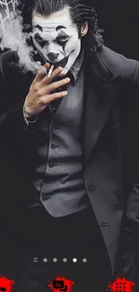 Dark Joker smoking in suit with clown makeup