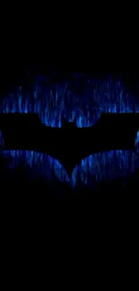 Dark knight logo with blue glowing background.