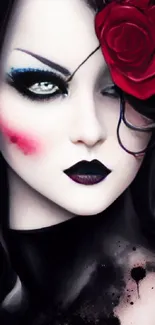 Gothic woman with red rose accent.