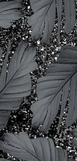 Dark leaves with shimmering glitter background wallpaper.