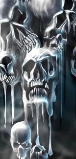 Dark wallpaper with melting skulls, gothic art.