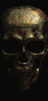 Dark metallic skull art wallpaper with black background.