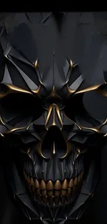 Intricate dark metallic skull mobile wallpaper design.