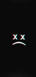 Dark minimalist wallpaper with a sad emoticon in the center.