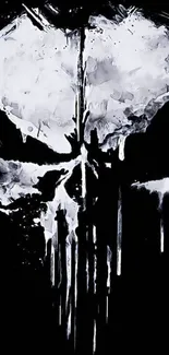 Dark minimalist skull wallpaper design with abstract art.