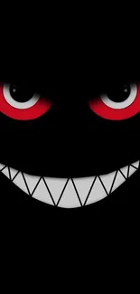 Minimalist wallpaper with a dark theme and smiling face with red eyes.