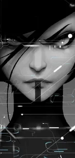 Stylish monochrome character portrait wallpaper with bold, dark design.