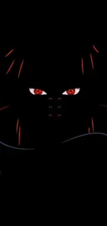 Dark anime character with glowing red eyes in a mysterious setting.