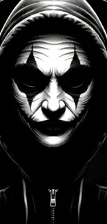 Mysterious monochrome clown in a hoodie.