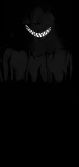 Dark cloaked figure with sinister grin on black background wallpaper.