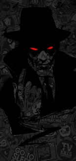 Shadowy figure with red eyes on a dark background wallpaper.