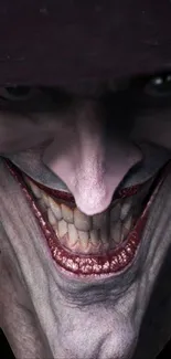 Dark mysterious Joker portrait with sinister grin.