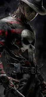 Mysterious masked character in a dark setting