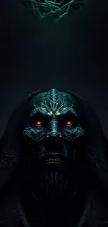 Dark mystic creature wallpaper with glowing red eyes and detailed design.