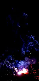 Dark mystical smoke art with glowing elements on a mobile wallpaper.