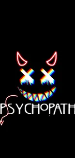 Dark neon wallpaper with demon face and text 'PSYCHOPATH'.