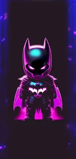 Neon Batman in dark purple wallpaper with vibrant colors.