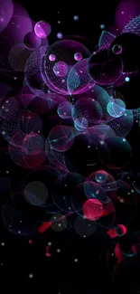 Vibrant neon bubbles on dark background wallpaper.