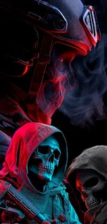 Dark neon-themed skull art mobile wallpaper.